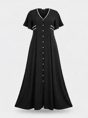 Black Contrast Trim Flutter Sleeve Maternity Maxi Dress L